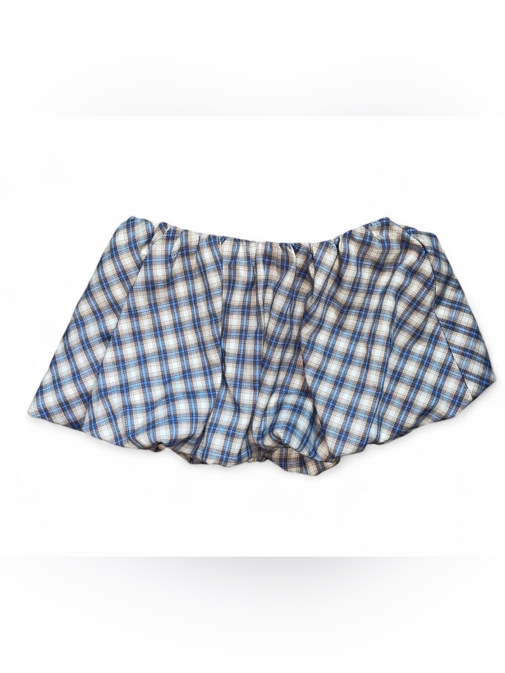 Kimchi blue Ivory + blue plaid bubble mini skirt built in shorts small New